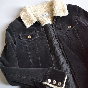 Women's Black Corduroy Fur Lined Jean Jacket Coat